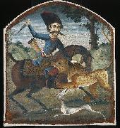 unknow artist Hunter on Horseback Attacked by a Lion painting
